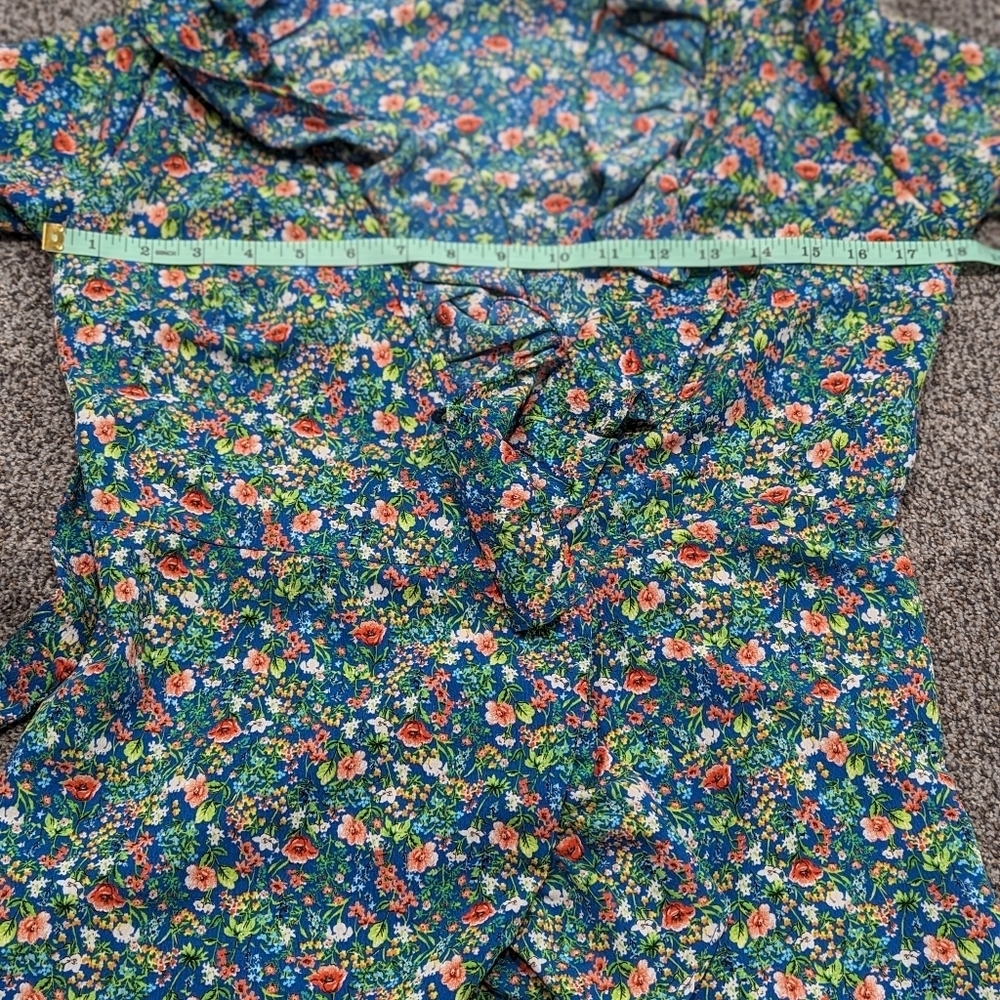 NWT Top Shop Wrap Blouse Blue Green Floral Top Ruffles Ties V Neck Size 4 - Picture 5 of 7